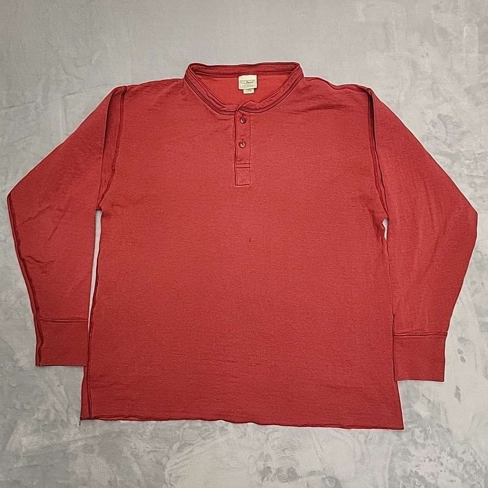 VTG LL Bean Shirt Mens XL Red Henley Wool Blend Long Sleeve River Driver Canada
